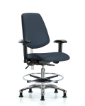 CL100 Vinyl Clean Room Chair - Medium Bench Height w/ Medium Back, Seat Tilt, Adj Arms, Chrome Foot Ring, & Stationary Glides in Imperial Blue Trailblazer Vinyl NCR-VMBCH-MB-CR-T1-A1-CF-RG-8582