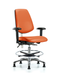 CL100 Vinyl Clean Room Chair - Medium Bench Height with Medium Back, Seat Tilt, Adj Arms, Chrome Foot Ring, & Stationary Glides in Orange Kist Trailblazer Vinyl NCR-VMBCH-MB-CR-T1-A1-CF-RG-8613