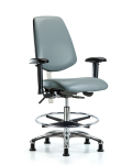 CL100 Vinyl Clean Room Chair - Medium Bench Height with Medium Back, Seat Tilt, Adjustable Arms, Chrome Foot Ring, & Stationary Glides in Storm Supernova Vinyl NCR-VMBCH-MB-CR-T1-A1-CF-RG-8822