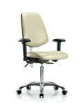 Class 100 Vinyl Clean Room Chair - Medium Bench Height with Medium Back, Seat Tilt, Adjustable Arms, & Casters in Adobe White Trailblazer Vinyl NCR-VMBCH-MB-CR-T1-A1-NF-CC-8501