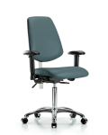 Class 100 Vinyl Clean Room Chair - Medium Bench Height with Medium Back, Seat Tilt, Adjustable Arms, & Casters in Colonial Blue Trailblazer Vinyl NCR-VMBCH-MB-CR-T1-A1-NF-CC-8546