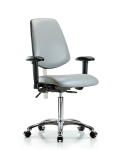 Class 100 Vinyl Clean Room Chair - Medium Bench Height with Medium Back, Seat Tilt, Adjustable Arms, & Casters in Dove Trailblazer Vinyl NCR-VMBCH-MB-CR-T1-A1-NF-CC-8567