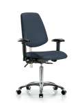 Class 100 Vinyl Clean Room Chair - Medium Bench Height with Medium Back, Seat Tilt, Adjustable Arms, & Casters in Imperial Blue Trailblazer Vinyl NCR-VMBCH-MB-CR-T1-A1-NF-CC-8582