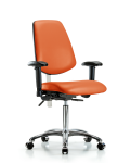 Class 100 Vinyl Clean Room Chair - Medium Bench Height with Medium Back, Seat Tilt, Adjustable Arms, & Casters in Orange Kist Trailblazer Vinyl NCR-VMBCH-MB-CR-T1-A1-NF-CC-8613