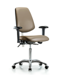 Class 100 Vinyl Clean Room Chair - Medium Bench Height with Medium Back, Seat Tilt, Adjustable Arms, & Casters in Taupe Supernova Vinyl NCR-VMBCH-MB-CR-T1-A1-NF-CC-8809