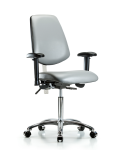 Class 100 Vinyl Clean Room Chair - Medium Bench Height with Medium Back, Seat Tilt, Adjustable Arms, & Casters in Sterling Supernova Vinyl NCR-VMBCH-MB-CR-T1-A1-NF-CC-8840