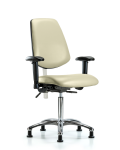 Class 100 Vinyl Clean Room Chair - Medium Bench Height with Medium Back, Seat Tilt, Adjustable Arms, & Stationary Glides in Adobe White Trailblazer Vinyl NCR-VMBCH-MB-CR-T1-A1-NF-RG-8501
