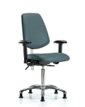 Class 100 Vinyl Clean Room Chair - Medium Bench Height with Medium Back, Seat Tilt, Adjustable Arms, & Stationary Glides in Colonial Blue Trailblazer Vinyl NCR-VMBCH-MB-CR-T1-A1-NF-RG-8546