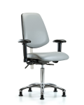 Class 100 Vinyl Clean Room Chair - Medium Bench Height with Medium Back, Seat Tilt, Adjustable Arms, & Stationary Glides in Dove Trailblazer Vinyl NCR-VMBCH-MB-CR-T1-A1-NF-RG-8567