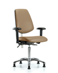 Class 100 Vinyl Clean Room Chair - Medium Bench Height with Medium Back, Seat Tilt, Adjustable Arms, & Stationary Glides in Taupe Trailblazer Vinyl NCR-VMBCH-MB-CR-T1-A1-NF-RG-8584