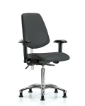 Class 100 Vinyl Clean Room Chair - Medium Bench Height with Medium Back, Seat Tilt, Adjustable Arms, & Stationary Glides in Charcoal Trailblazer Vinyl NCR-VMBCH-MB-CR-T1-A1-NF-RG-8605
