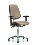 Class 100 Vinyl Clean Room Chair - Medium Bench Height with Medium Back, Seat Tilt, Adjustable Arms, & Stationary Glides in Taupe Supernova Vinyl NCR-VMBCH-MB-CR-T1-A1-NF-RG-8809