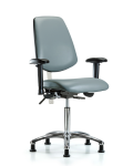 Class 100 Vinyl Clean Room Chair - Medium Bench Height with Medium Back, Seat Tilt, Adjustable Arms, & Stationary Glides in Storm Supernova Vinyl NCR-VMBCH-MB-CR-T1-A1-NF-RG-8822