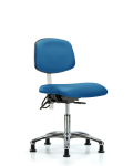 Class 100 Vinyl Clean Room/ESD Chair - Desk Height with Seat Tilt & ESD Stationary Glides in Blue ESD Vinyl NECR-DHCH-CR-T1-A0-EG-ESDBLU