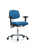 Class 100 Vinyl Clean Room/ESD Chair - Desk Height with Seat Tilt, Adjustable Arms, & ESD Casters in Blue ESD Vinyl NECR-DHCH-CR-T1-A1-EC-ESDBLU