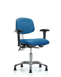 Class 100 Vinyl Clean Room/ESD Chair - Desk Height with Seat Tilt, Adjustable Arms, & ESD Stationary Glides in Blue ESD Vinyl NECR-DHCH-CR-T1-A1-EG-ESDBLU