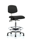 Class 100 Vinyl Clean Room/ESD Chair - High Bench Height with Chrome Foot Ring & ESD Stationary Glides in Black ESD Vinyl NECR-HBCH-CR-T0-A0-CF-EG-ESDBLK