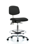 Class 100 Vinyl Clean Room/ESD Chair - High Bench Height with Seat Tilt, Chrome Foot Ring, & ESD Casters in Black ESD Vinyl NECR-HBCH-CR-T1-A0-CF-EC-ESDBLK