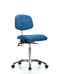 Class 100 Vinyl Clean Room/ESD Chair - Medium Bench Height with ESD Casters in Blue ESD Vinyl NECR-MBCH-CR-T0-A0-NF-EC-ESDBLU