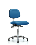 Class 100 Vinyl Clean Room/ESD Chair - Medium Bench Height with ESD Stationary Glides in Blue ESD Vinyl NECR-MBCH-CR-T0-A0-NF-EG-ESDBLU