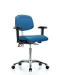 Class 100 Vinyl Clean Room/ESD Chair - Medium Bench Height with Adjustable Arms & ESD Casters in Blue ESD Vinyl NECR-MBCH-CR-T0-A1-NF-EC-ESDBLU