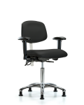 Class 100 Vinyl Clean Room/ESD Chair - Medium Bench Height with Adjustable Arms & ESD Stationary Glides in Black ESD Vinyl NECR-MBCH-CR-T0-A1-NF-EG-ESDBLK