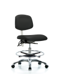 Class 100 Vinyl Clean Room/ESD Chair - Medium Bench Height with Seat Tilt, Chrome Foot Ring, & ESD Casters in Black ESD Vinyl NECR-MBCH-CR-T1-A0-CF-EC-ESDBLK