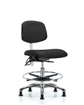 Class 100 Vinyl Clean Room/ESD Chair - Medium Bench Height with Seat Tilt, Chrome Foot Ring, & ESD Stationary Glides in Black ESD Vinyl NECR-MBCH-CR-T1-A0-CF-EG-ESDBLK