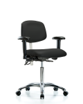Class 100 Vinyl Clean Room/ESD Chair - Medium Bench Height with Seat Tilt, Adjustable Arms, & ESD Casters in Black ESD Vinyl NECR-MBCH-CR-T1-A1-NF-EC-ESDBLK