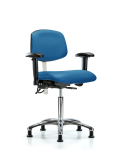 Class 100 Vinyl Clean Room/ESD Chair - Medium Bench Height with Seat Tilt, Adjustable Arms, & ESD Stationary Glides in Blue ESD Vinyl NECR-MBCH-CR-T1-A1-NF-EG-ESDBLU