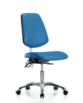 Class 100 Vinyl Clean Room/ESD Chair - Desk Height with Medium Back & ESD Casters in Blue ESD Vinyl NECR-VDHCH-MB-CR-T0-A0-EC-ESDBLU