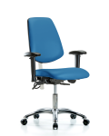 Class 100 Vinyl Clean Room/ESD Chair - Desk Height with Medium Back, Adjustable Arms, & ESD Casters in Blue ESD Vinyl NECR-VDHCH-MB-CR-T0-A1-EC-ESDBLU