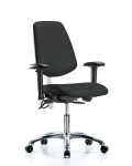 Class 100 Vinyl Clean Room/ESD Chair - Desk Height with Medium Back, Seat Tilt, Adjustable Arms, & ESD Casters in Black ESD Vinyl NECR-VDHCH-MB-CR-T1-A1-EC-ESDBLK