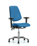 Class 100 Vinyl Clean Room/ESD Chair - Desk Height with Medium Back, Seat Tilt, Adjustable Arms, & ESD Stationary Glides in Blue ESD Vinyl NECR-VDHCH-MB-CR-T1-A1-EG-ESDBLU