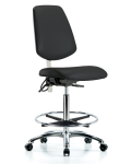 Class 100 Vinyl Clean Room/ESD Chair - High Bench Height with Medium Back, Chrome Foot Ring, & ESD Casters in Black ESD Vinyl NECR-VHBCH-MB-CR-T0-A0-CF-EC-ESDBLK
