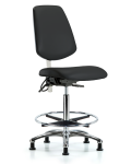 Class 100 Vinyl Clean Room/ESD Chair - High Bench Height with Medium Back, Seat Tilt, Chrome Foot Ring, & ESD Stationary Glides in Black ESD Vinyl NECR-VHBCH-MB-CR-T1-A0-CF-EG-ESDBLK