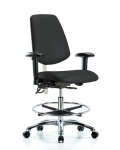 Class 100 Vinyl Clean Room/ESD Chair - Medium Bench Height with Medium Back, Adjustable Arms, Chrome Foot Ring, & ESD Casters in Black ESD Vinyl NECR-VMBCH-MB-CR-T0-A1-CF-EC-ESDBLK