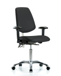 Class 100 Vinyl Clean Room/ESD Chair - Medium Bench Height with Medium Back, Adjustable Arms, & ESD Casters in Black ESD Vinyl NECR-VMBCH-MB-CR-T0-A1-NF-EC-ESDBLK