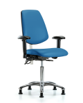 Class 100 Vinyl Clean Room/ESD Chair - Medium Bench Height with Medium Back, Adjustable Arms, & ESD Stationary Glides in Blue ESD Vinyl NECR-VMBCH-MB-CR-T0-A1-NF-EG-ESDBLU
