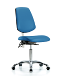 Class 100 Vinyl Clean Room/ESD Chair - Medium Bench Height with Medium Back, Seat Tilt, & ESD Casters in Blue ESD Vinyl NECR-VMBCH-MB-CR-T1-A0-NF-EC-ESDBLU