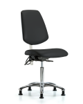 Class 100 Vinyl Clean Room/ESD Chair - Medium Bench Height with Medium Back, Seat Tilt, & ESD Stationary Glides in Black ESD Vinyl NECR-VMBCH-MB-CR-T1-A0-NF-EG-ESDBLK