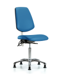 Class 100 Vinyl Clean Room/ESD Chair - Medium Bench Height with Medium Back, Seat Tilt, & ESD Stationary Glides in Blue ESD Vinyl NECR-VMBCH-MB-CR-T1-A0-NF-EG-ESDBLU