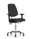 Class 100 Vinyl Clean Room/ESD Chair - Medium Bench Height with Medium Back, Seat Tilt, Adjustable Arms, & ESD Stationary Glides in Black ESD Vinyl NECR-VMBCH-MB-CR-T1-A1-NF-EG-ESDBLK