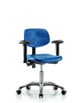 Polyurethane Chair Chrome - Desk Height with Adjustable Arms & Casters in Blue Polyurethane PDHCH-CR-T0-A1-CC-BLU