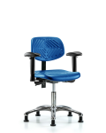 Polyurethane Chair Chrome - Desk Height with Seat Tilt, Adjustable Arms, & Stationary Glides in Blue Polyurethane PDHCH-CR-T1-A1-RG-BLU