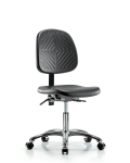 Polyurethane Chair Chrome - Desk Height with Medium Back & Casters in Black Polyurethane PDHCH-MB-CR-T0-A0-CC-BLK