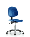 Polyurethane Chair Chrome - Desk Height with Medium Back & Casters in Blue Polyurethane PDHCH-MB-CR-T0-A0-CC-BLU