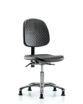 Polyurethane Chair Chrome - Desk Height with Medium Back & Stationary Glides in Black Polyurethane PDHCH-MB-CR-T0-A0-RG-BLK