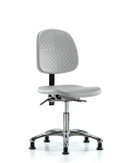 Polyurethane Chair Chrome - Desk Height with Medium Back & Stationary Glides in Gray Polyurethane PDHCH-MB-CR-T0-A0-RG-GRY