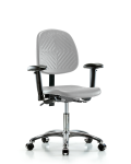 Polyurethane Chair Chrome - Desk Height with Medium Back, Adjustable Arms, & Casters in Gray Polyurethane PDHCH-MB-CR-T0-A1-CC-GRY